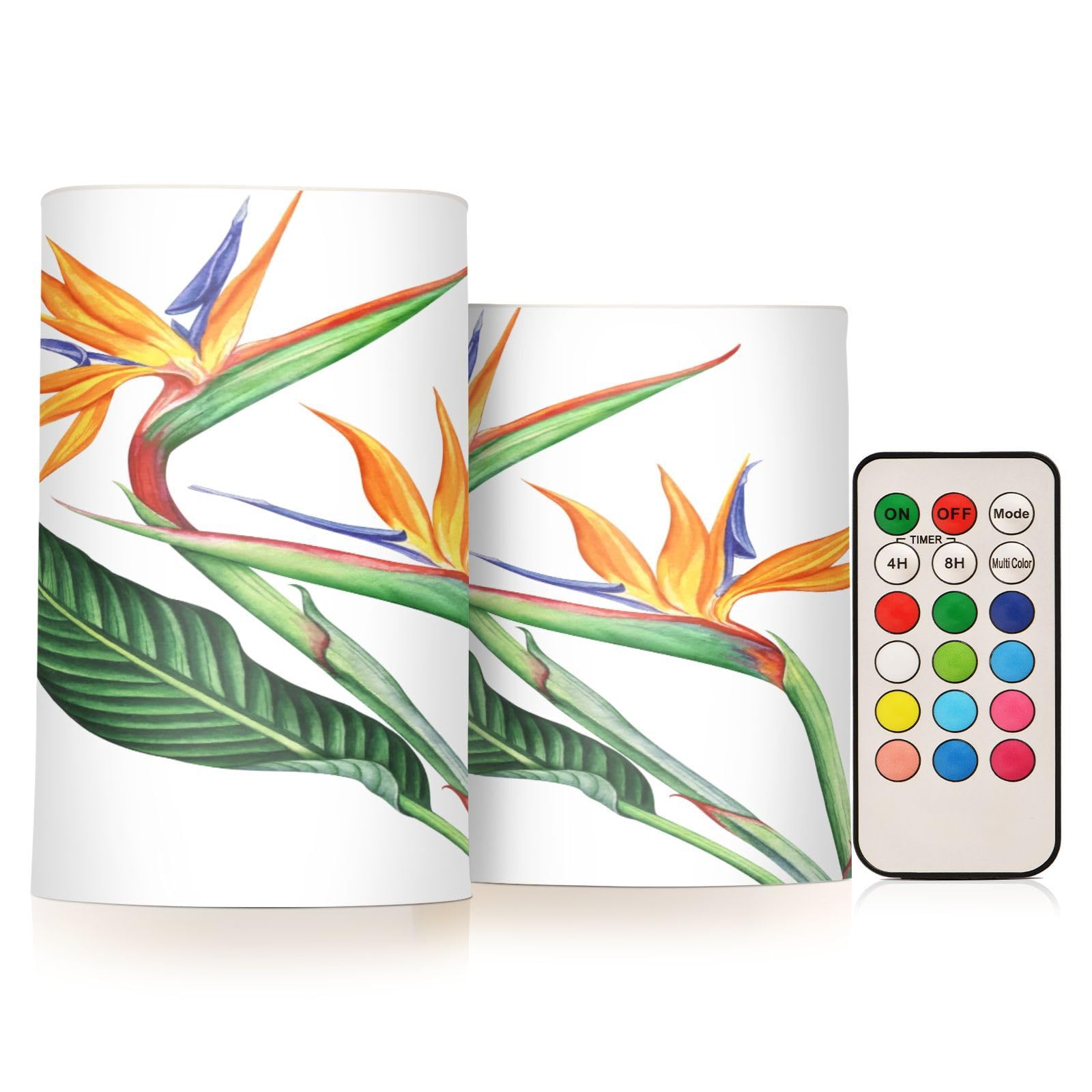 Mnsruu Bird of Paradise Flowers Flameless Pillar Candles, Led Flameless Candles with Remote Timer, Battery Operated LED Tealight Candles Color Changing for Home Decoration Gifts