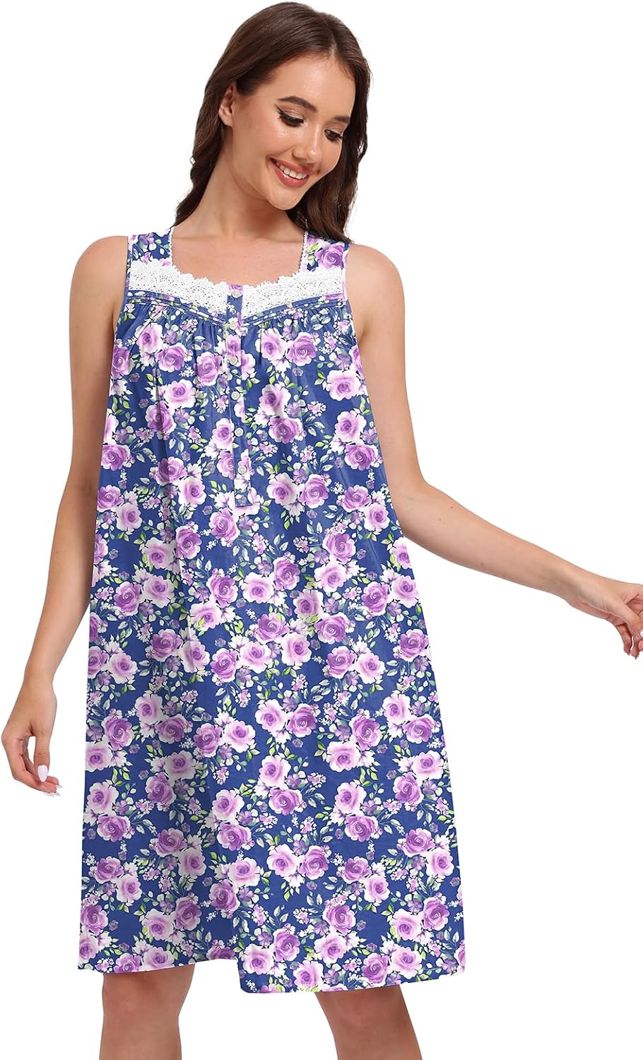 FMIRREO Cotton Nightgowns for Women Sleeveless Sleep Dress with Pockets