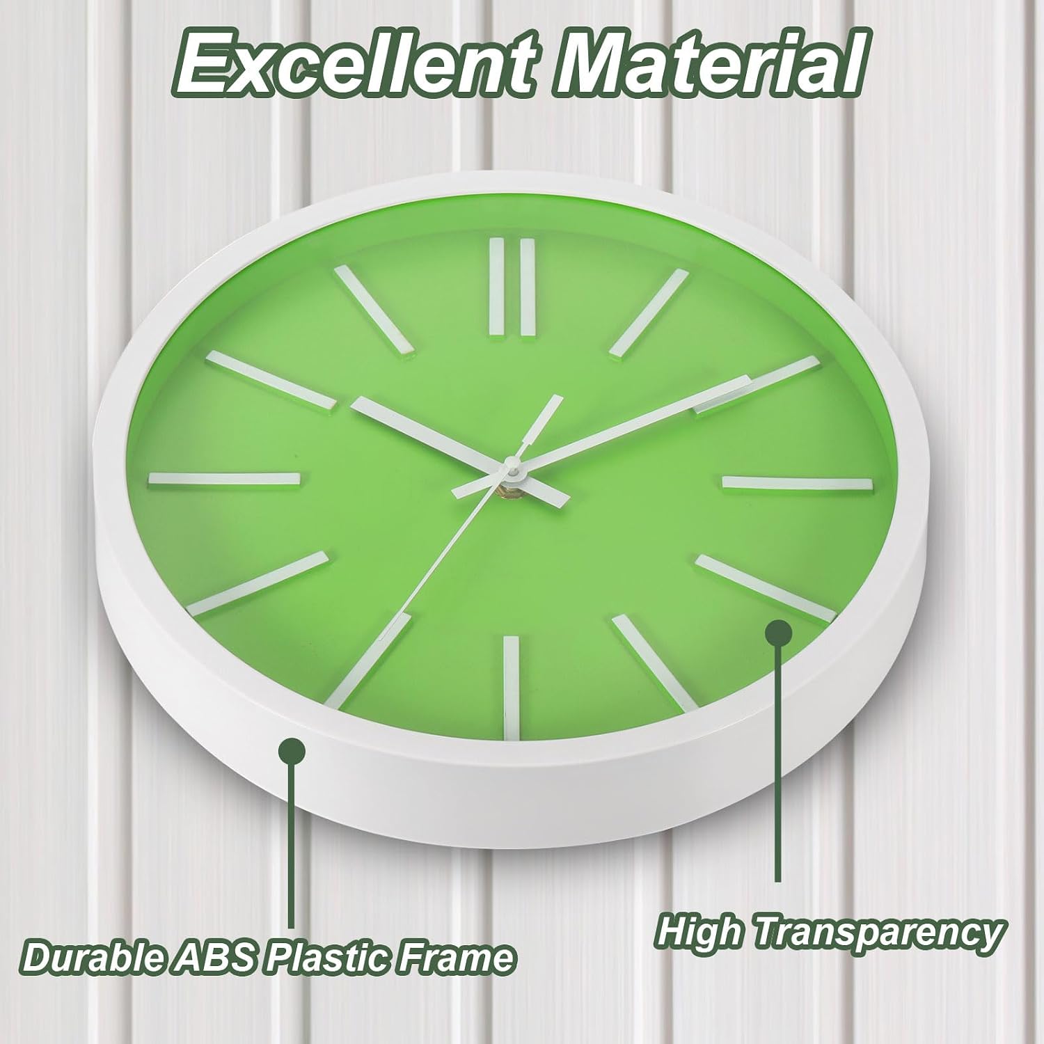YOKIVE Wall Clocks, Battery Operated Silent Non-Ticking Round 3D Wall Clocks Modern Clock, Great for Office, Bedroom, Living Room, Decoration(White/Green, 12-Inch)
