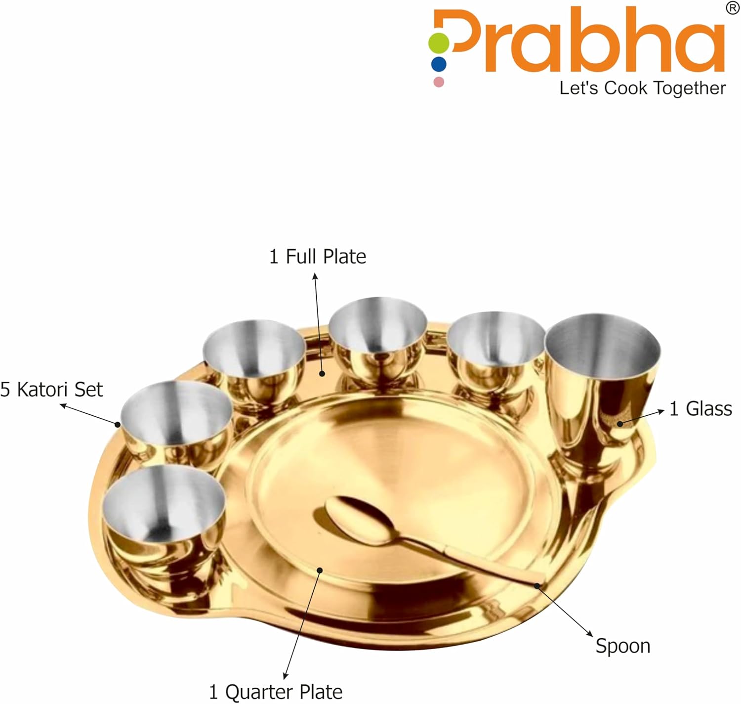 High Grade Stainless Steel PVD Gold Coating Rajwada Thali Dinner Set, Bhojan Thal, Durable for Long Term, Special for Guest