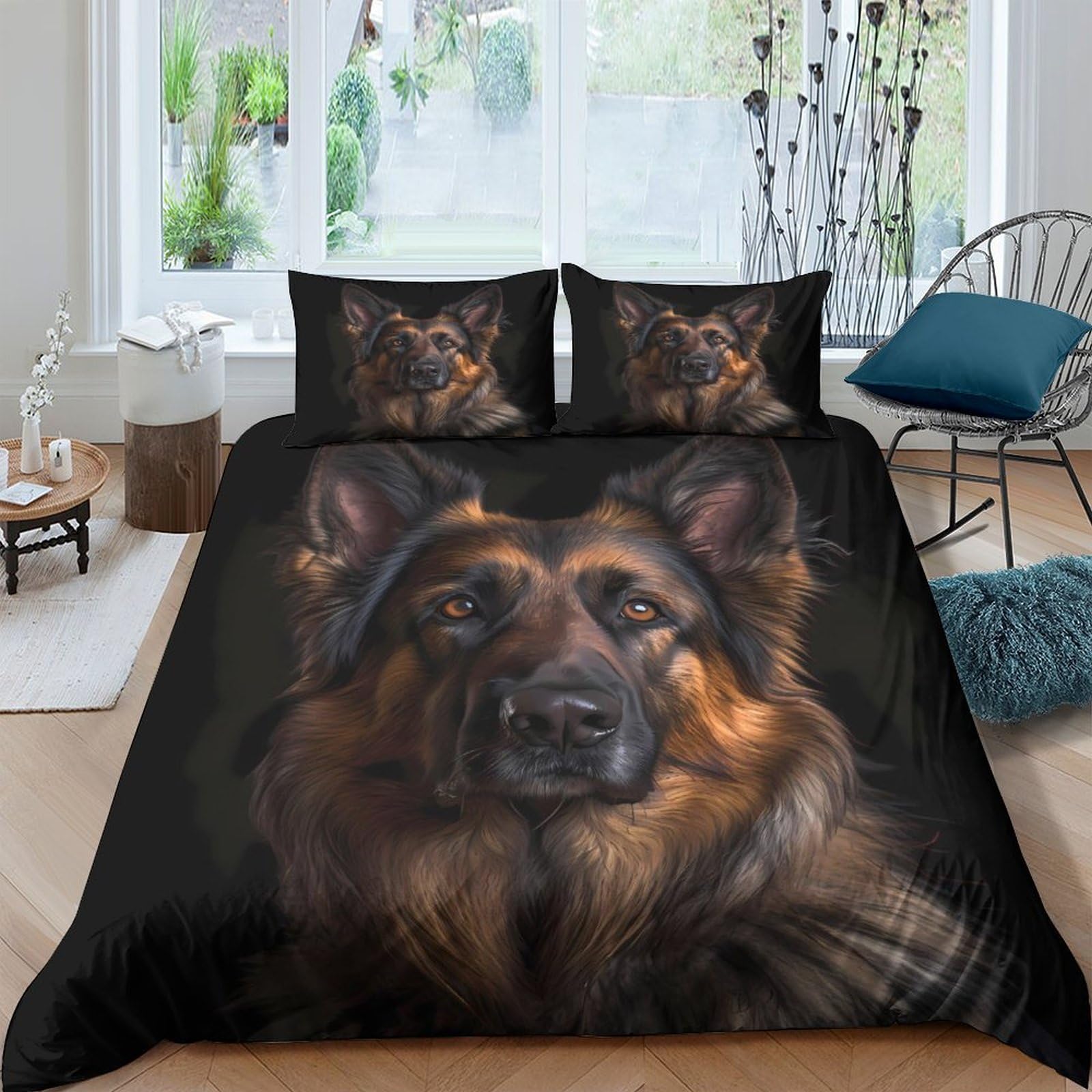 Ctjqhvkz Style-10 3D Printed German Shepherd Fitted Sheet Microfiber Soft Breathable Dog Bed Cover For Bedroom Guest Room Decor Single（135X200cm）
