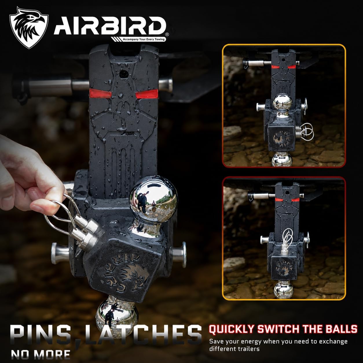 Airbird Adjustable Trailer Hitch Ball Mount with 2" & 2-5/16" Dual Ball, 5-Inch Drop,Only Fits 2.5-Inch Hitch Receiver,20000LBS AIMAL - 2505