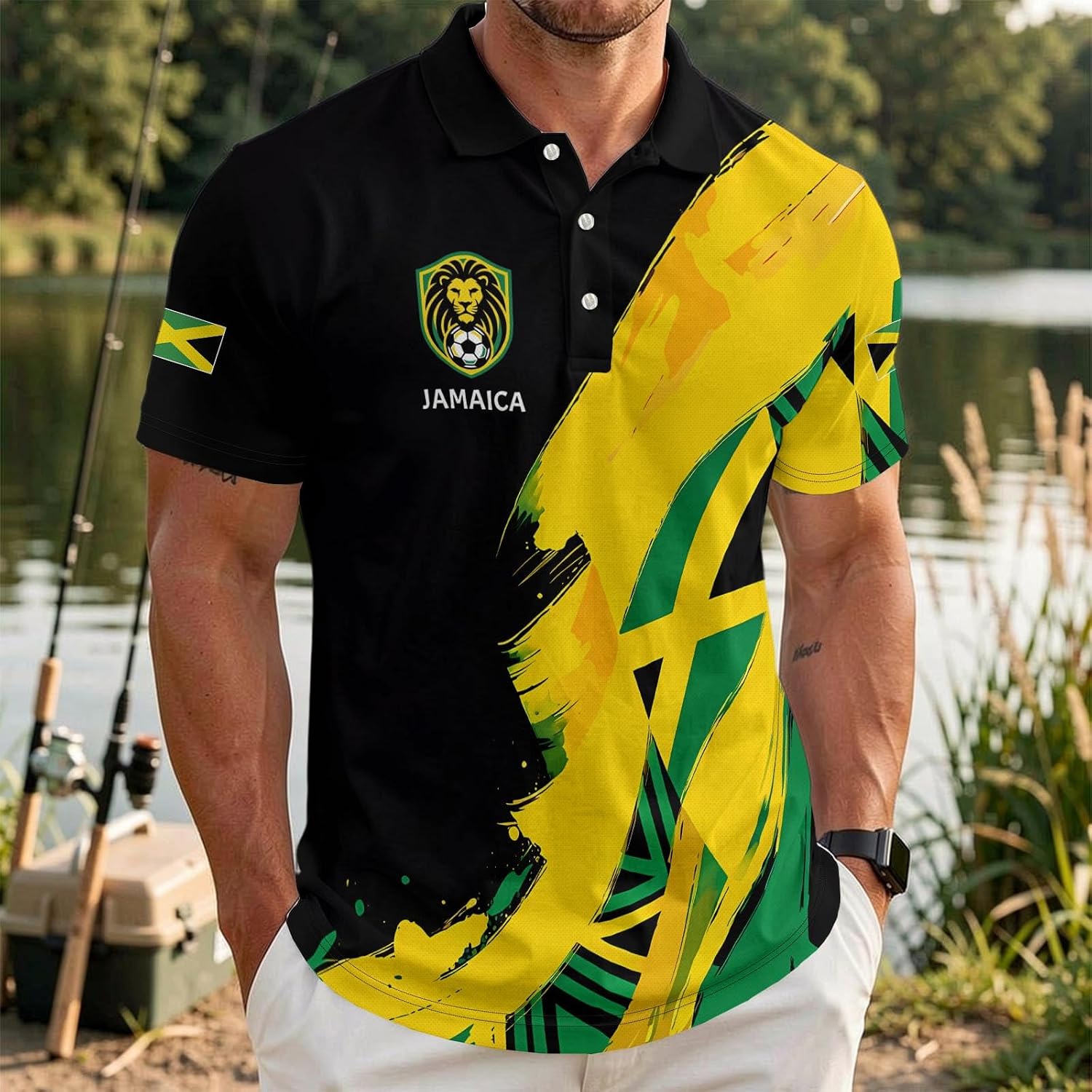 Men's Golf Polo Shirt National Print Graphic Performance Moisture Wicking Sporty Short Sleeve Golf Shirt Top