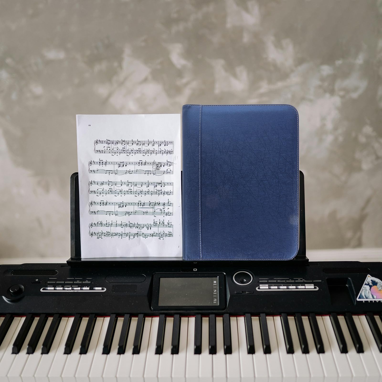 Notenmappe Kompakt und Leicht aus Blauem Pu Leder für Musiker Multifunktionaler A4 ordner zum Schutz und Aufbewahrung von Notenblättern für Schule und Präsentationen