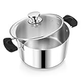 6 Quart 3-Ply Cooking Stock Pot with Lid, P&P CHEF Stainless Steel Large Pot for Pasta Soup, Work on Multi Stove, Heavy Duty & Dishwasher Safe, Dual Heat-resistant Handles & Transparent Glass Lid