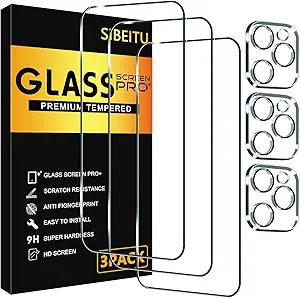 SIBEITU 3 Pack Screen Protector for iPhone 16 Pro Max with 3 Pack Camera Lens Tempered Glass Protector, 6.9 Inch HD Clear Glass Film 9H Hardness Full Coverage, Scratch Resistent, No Air Bubbles