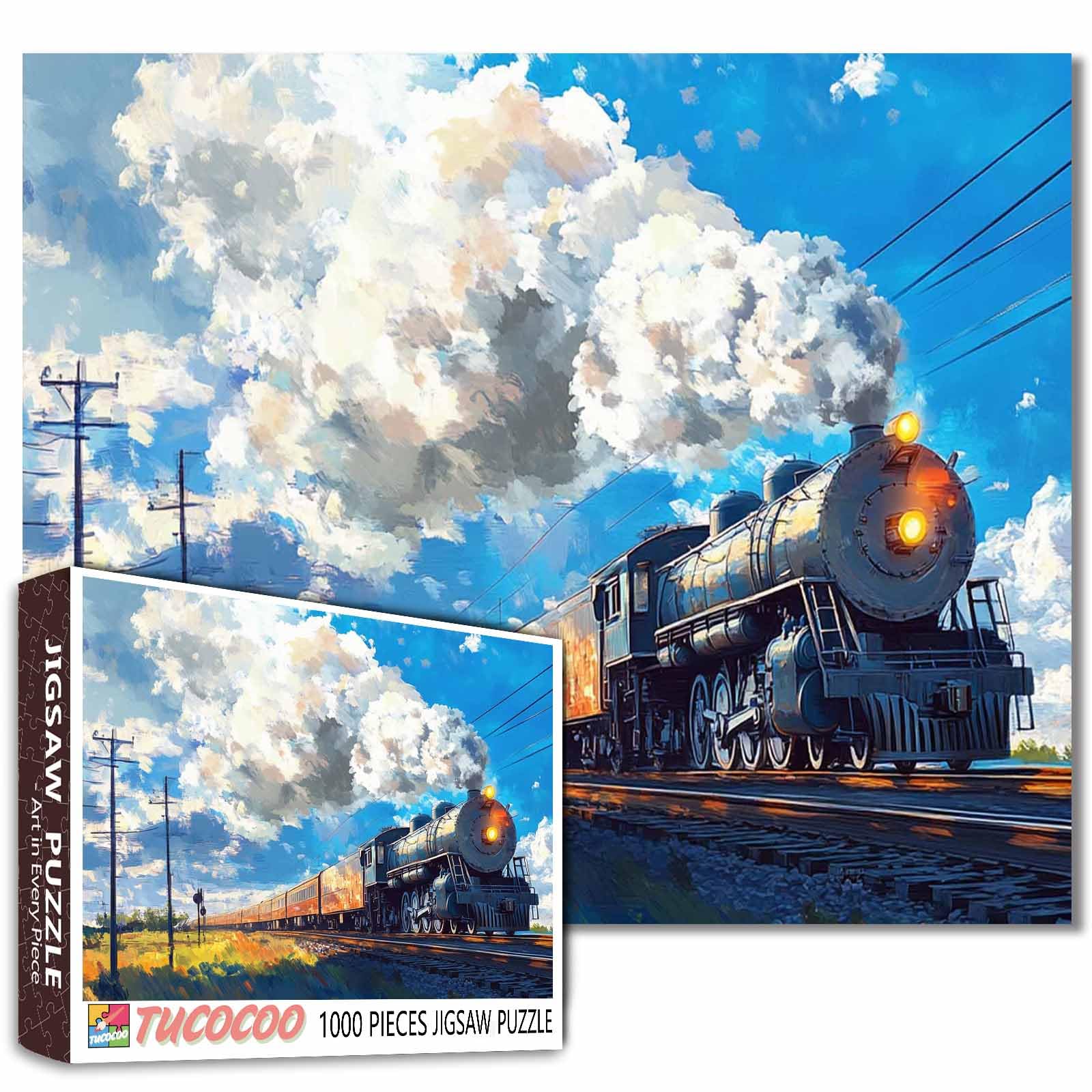 Train Running Track Smoke Jigsaw Puzzles for Adults 1000 Pieces,Country Field Train Jigsaw Puzzle Art Puzzles for Challenging Family Activity Game Colorful DIY Crafts Puzzle Wall Decor Gifts