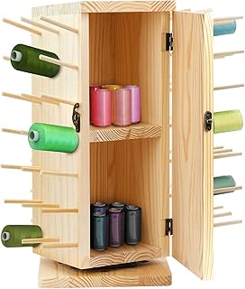 84-Spool Wooden Thread Holder Stand – 360° Rotating Thread Organizer for Sewing, Embroidery & Braiding – Natural Beech Wood Thread Rack with Secret Storage – Fits Mini King Spools