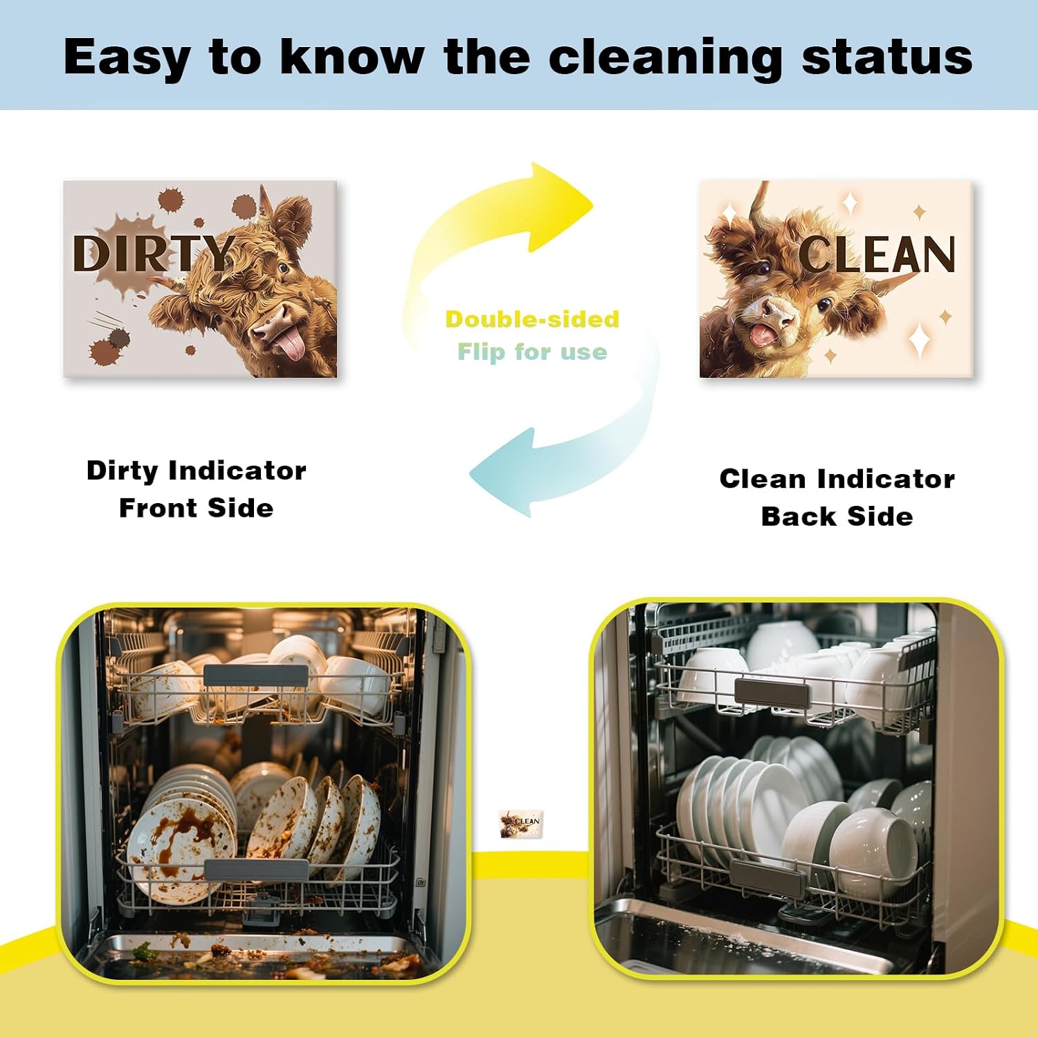 Farm Highland Cow Dishwasher Magnet Clean Dirty Sign image 4