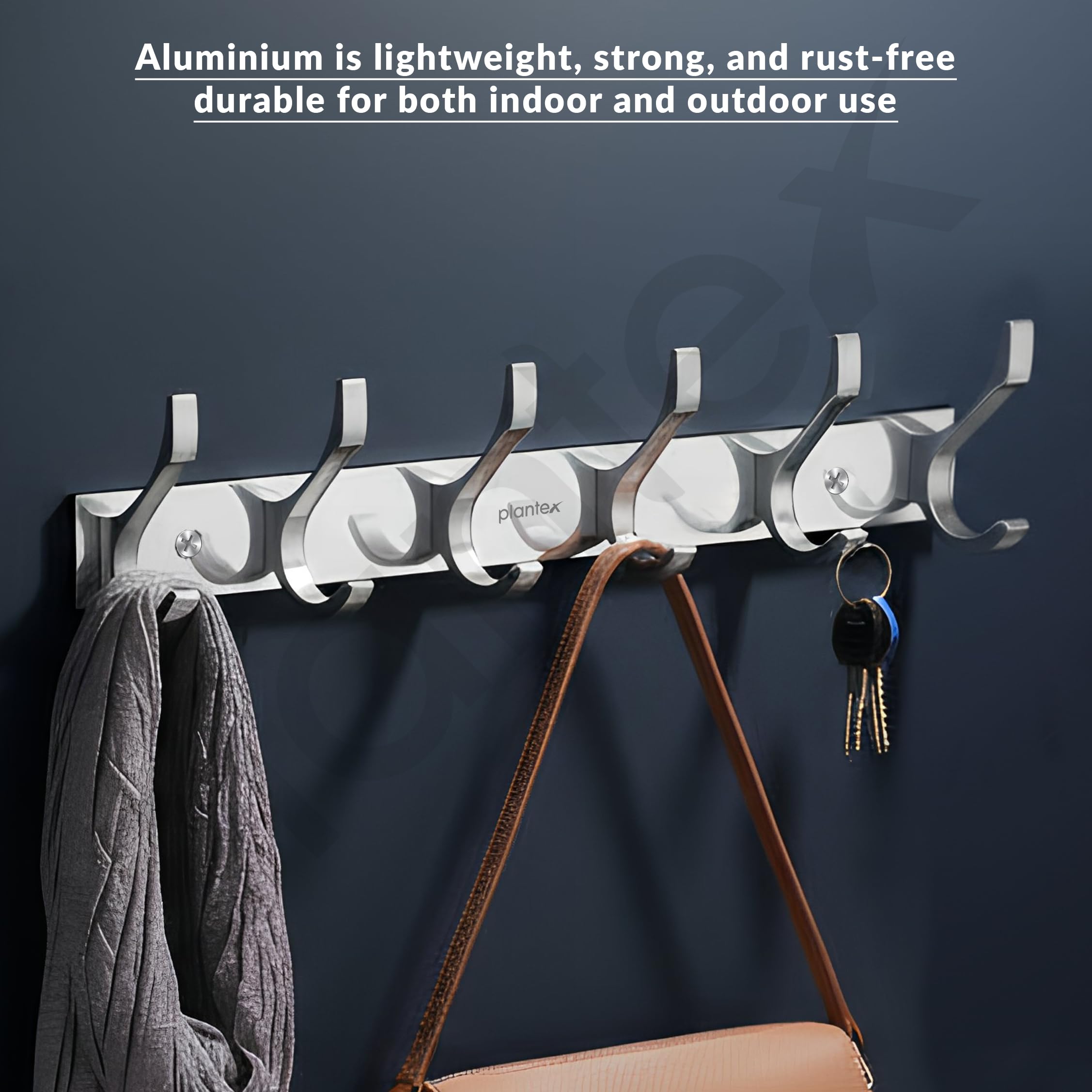Plantex Aluminum Hook Rail with 6 Hooks for Bathroom/Kitchen- Door Hanger for Clothes/Towel - Pack of 3 (6 Hooks, Chrome) 4
