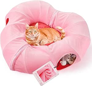 Amazon com: LOOBANI Large Cat Tunnel Bed Collapsible Plush Cat Tunnel