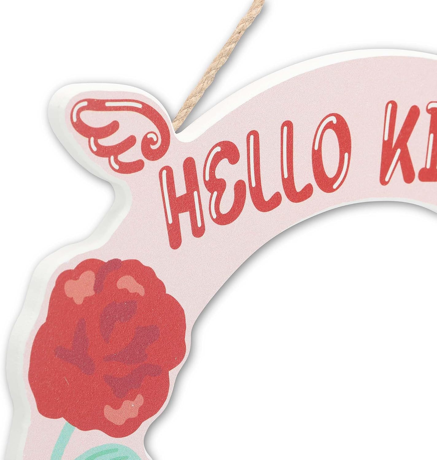Hello Kitty Bow Wreath Hanging Wood Wall Decor - Cute Hello Kitty Wall Art for Valentine's Day Decorating