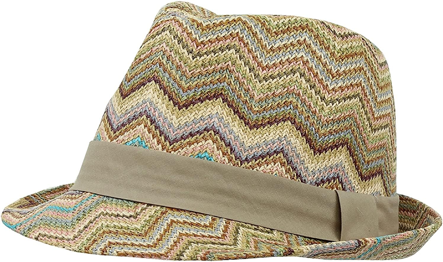 Bohemian Summer Straw Fedora Hat with Zigzag Wave Pattern
