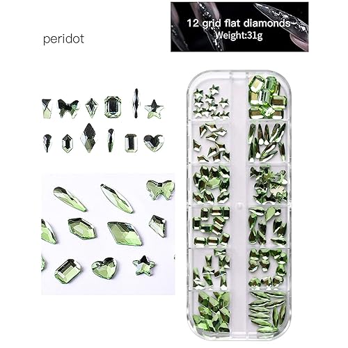 Miniatura 5 de JERCLITY 1620 diamantes de imitación para uñas, color verde claro, piedras verdes claras para uñas, cuentas redondas, 6 tamaños (1.5 a 0.157 in),