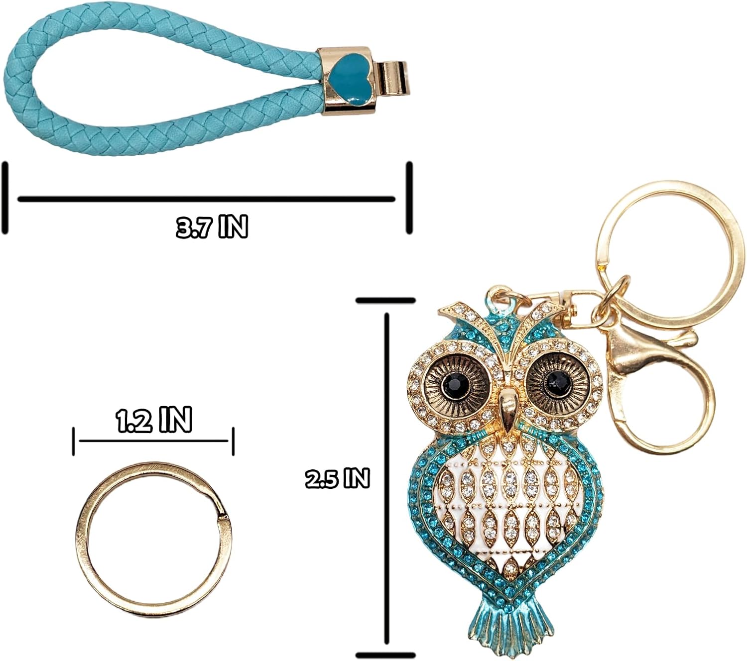 Sparkling Owl Crystal Keychain for Women – Cute Bling Rhinestone Pendant with Heart Wristlet, Car & Bag Charm, Birthday Gift - Image 6