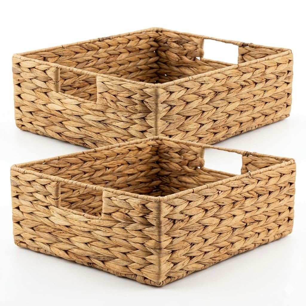 Sustainable Water Hyacinth Storage Basket - Hand Woven to Fit Kallax Shelves (Half Compartment) - 30 x 34 x 15 cm - Natural (2)