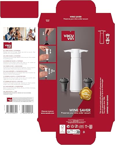 Miniatura 8 de Vacu Vin bomba de vacío para conservar vino de color negro con 2 tapones para botellas Blanco