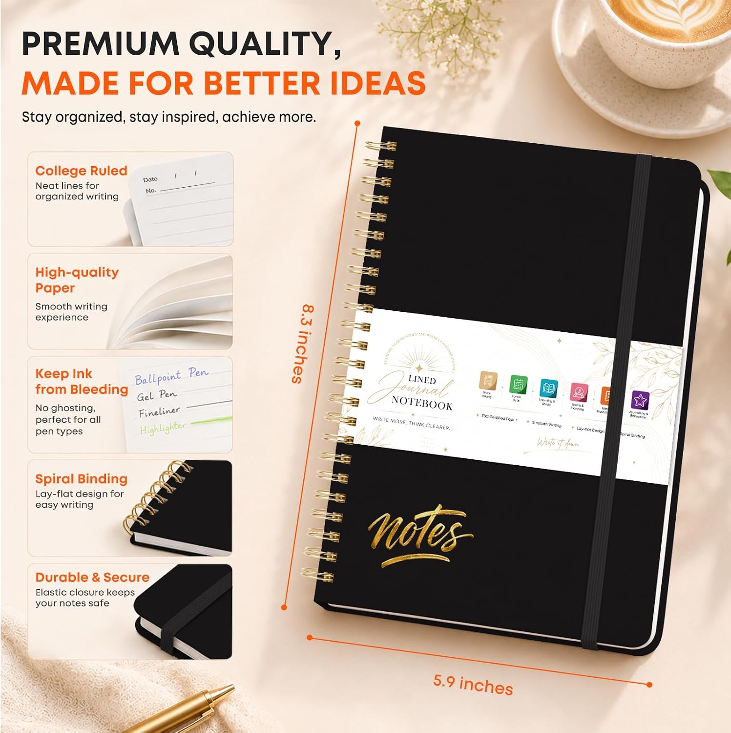Lined Spiral College Ruled Journal Notebook，140 Pages，A5(5.9" x 8.3") image 2