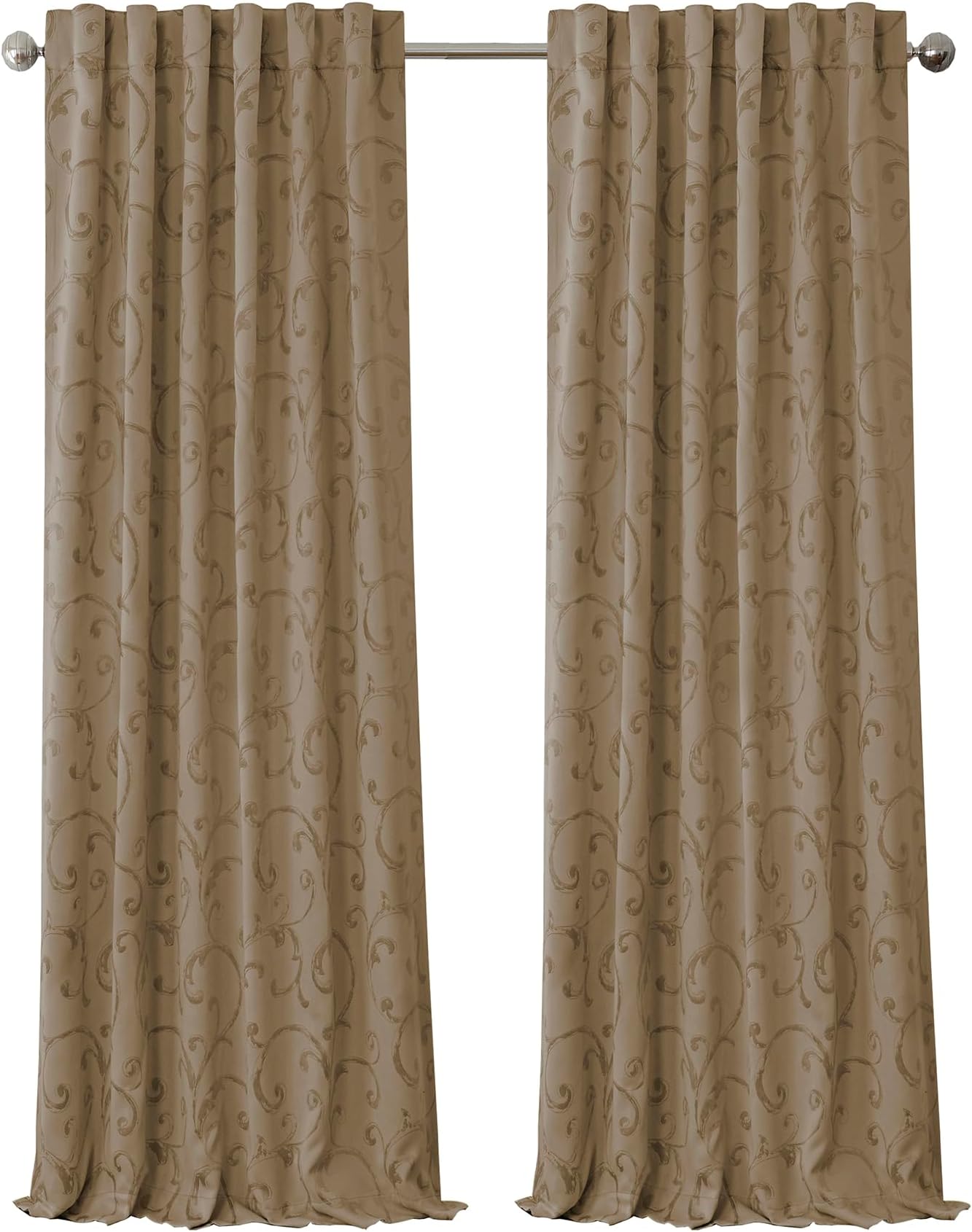 ElreneHome Fashions Mia Jacquard Scroll Blackout Window Curtain, 52" x 84" (1 Panel), Taupe