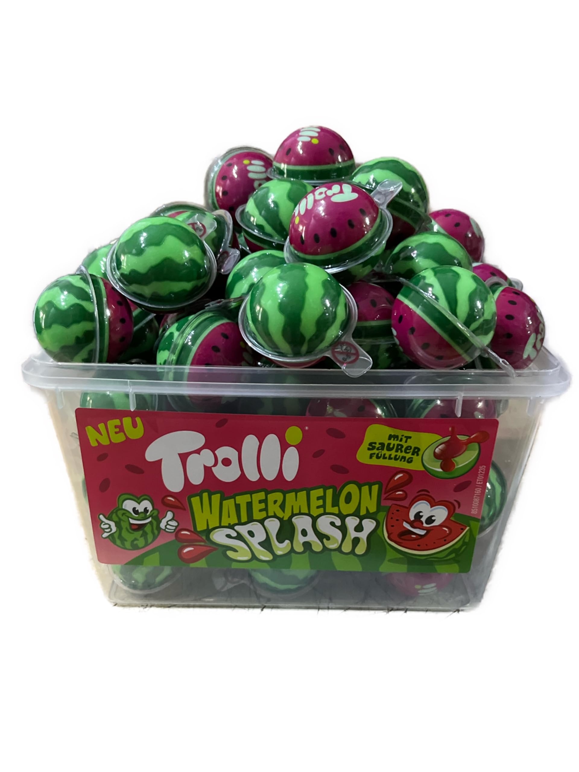 Trolli Watermelon Splash/Dose mit 60Stück Wassermelonen Schaumzuckerbonbons mit saurer Füllung / 1,128Kg