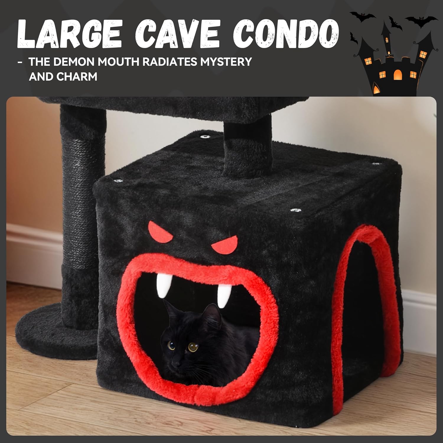 DWVO Gothic Halloween Cat Tree: 38.5in Tower with Coffin Bed, Top Perch, Spacious Condos, Spider Playthings for Indoor Cats Kittens