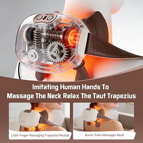 Miniatura 3 de Masajeador de cuello con calor para aliviar el dolor de tejido profundo Masajeador inalámbrico de cuello y hombros con calor y dedos Bionic Hand