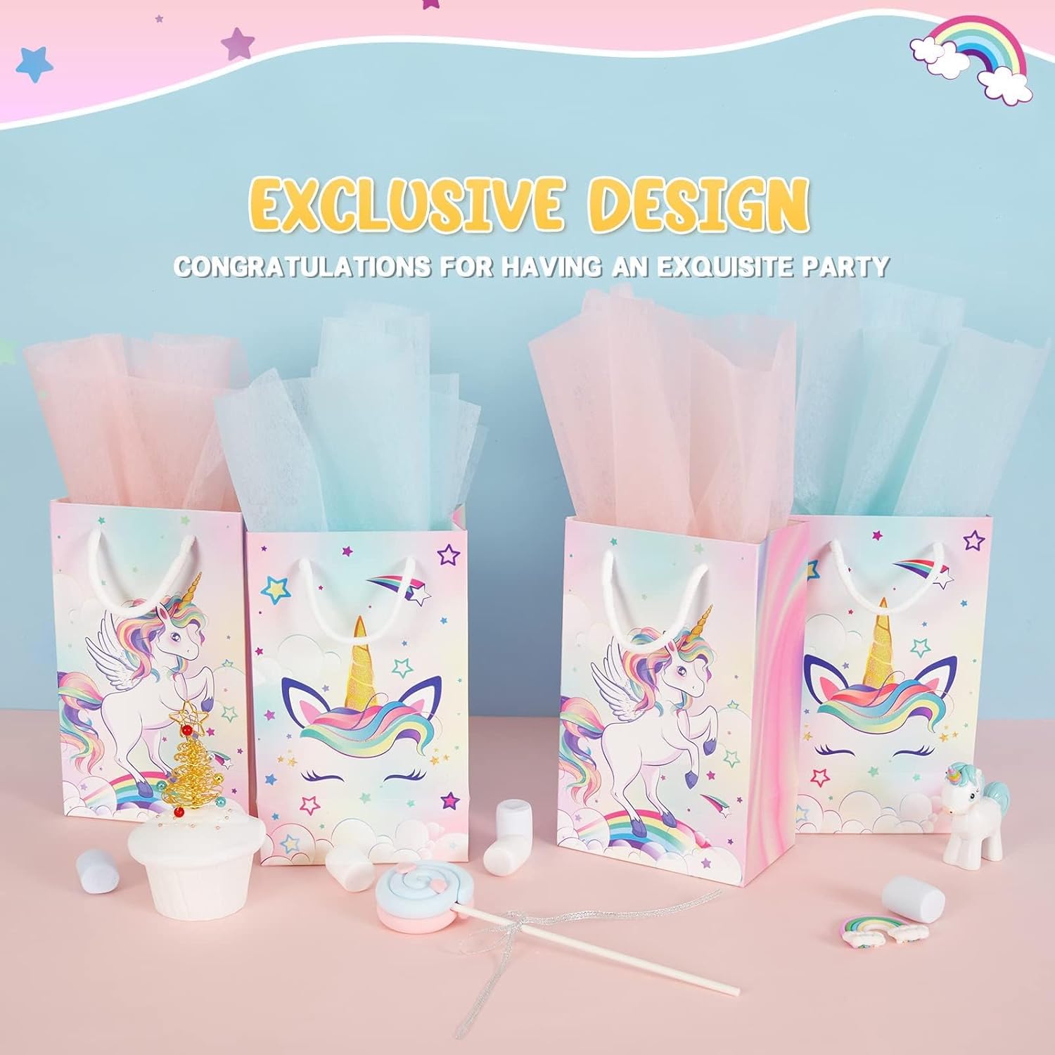 WERNNSAI 16 Pcs Unicorn Gift Bags + Unicorn Piñata