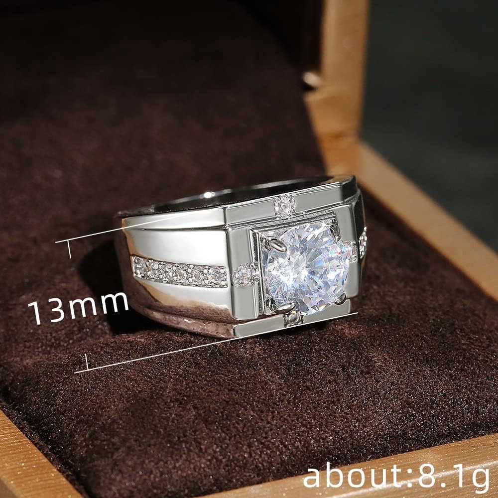 LRGKMCWTOB Men's Ring Zircon Ring for Men 13mm Mens Wedding Band Tungsten Rings for Men with Cubic Zirconia Eternity Ring CZ Inlaid Mens Rings Beveled Edges Comfort Business (Size 11)