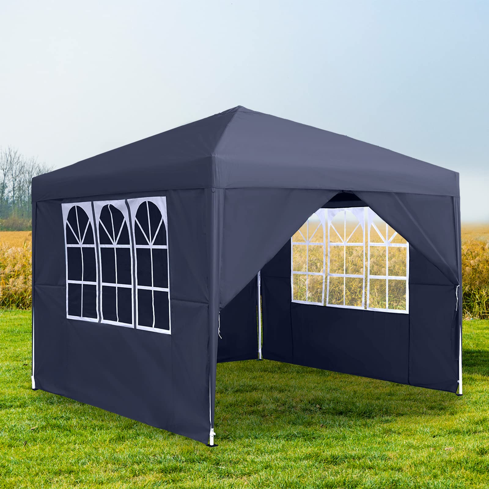 NAIZY Pavillon Pliant de 3 x 3 m avec parois latérales - Gris foncé