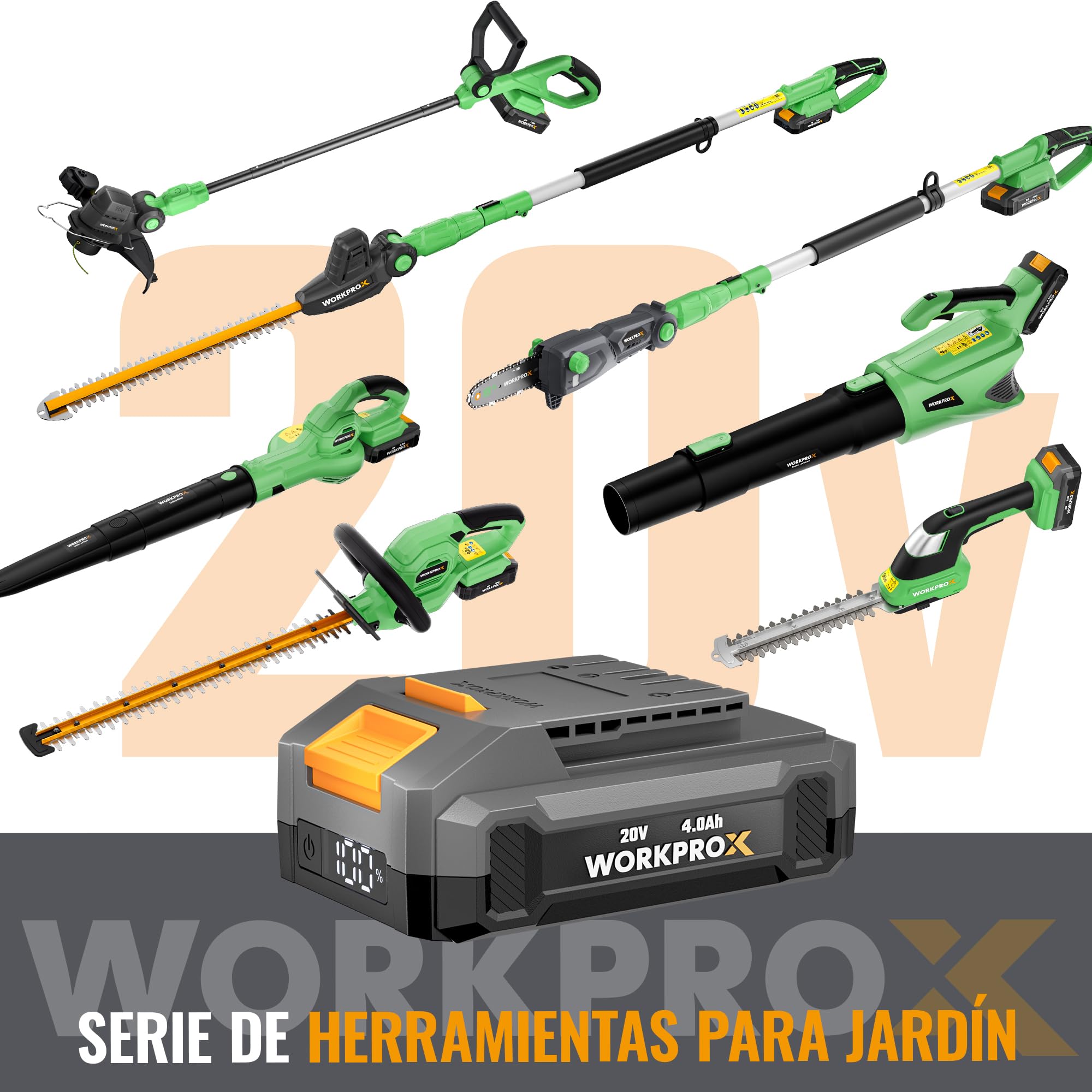 WORKPROX Soplador de Hojas, 20V Soplador de Hojas Bateria, con Flujo de Aire Potente 144KM/H, Capacidad 850 M³/H, Control de 5 Velocidad, Sopladora para Jardineria | con Flujo de Aire Potente 144KM/H, Capacidad 850 M³/H, Control de 5 Velocidad, Sopladora