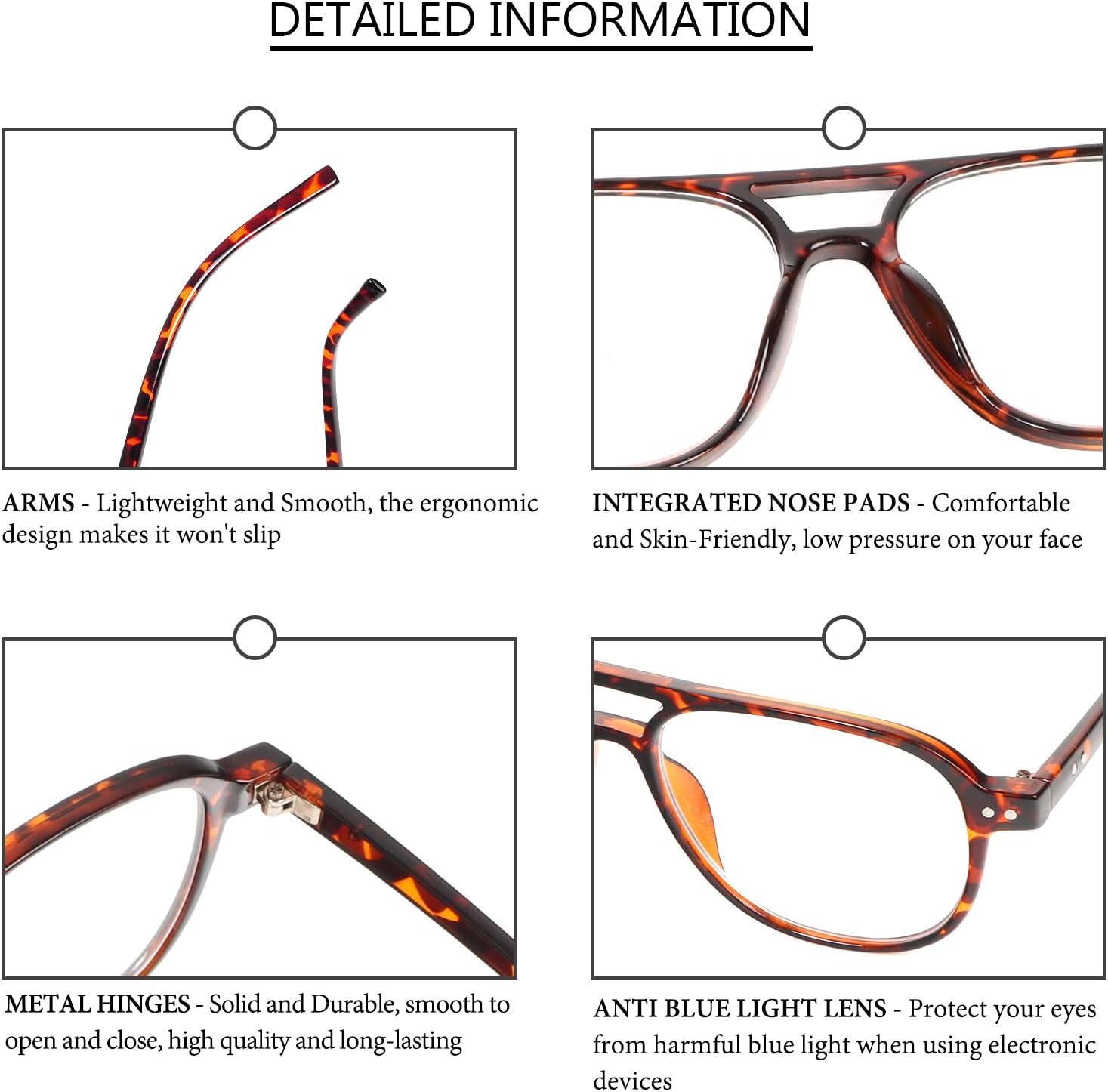 MMOWW 3 Pack Oversized Aviator Reading Glasses for Women Men Stylish Double Bridge Pilot Style Blue Light Blocking Readers - Image 5