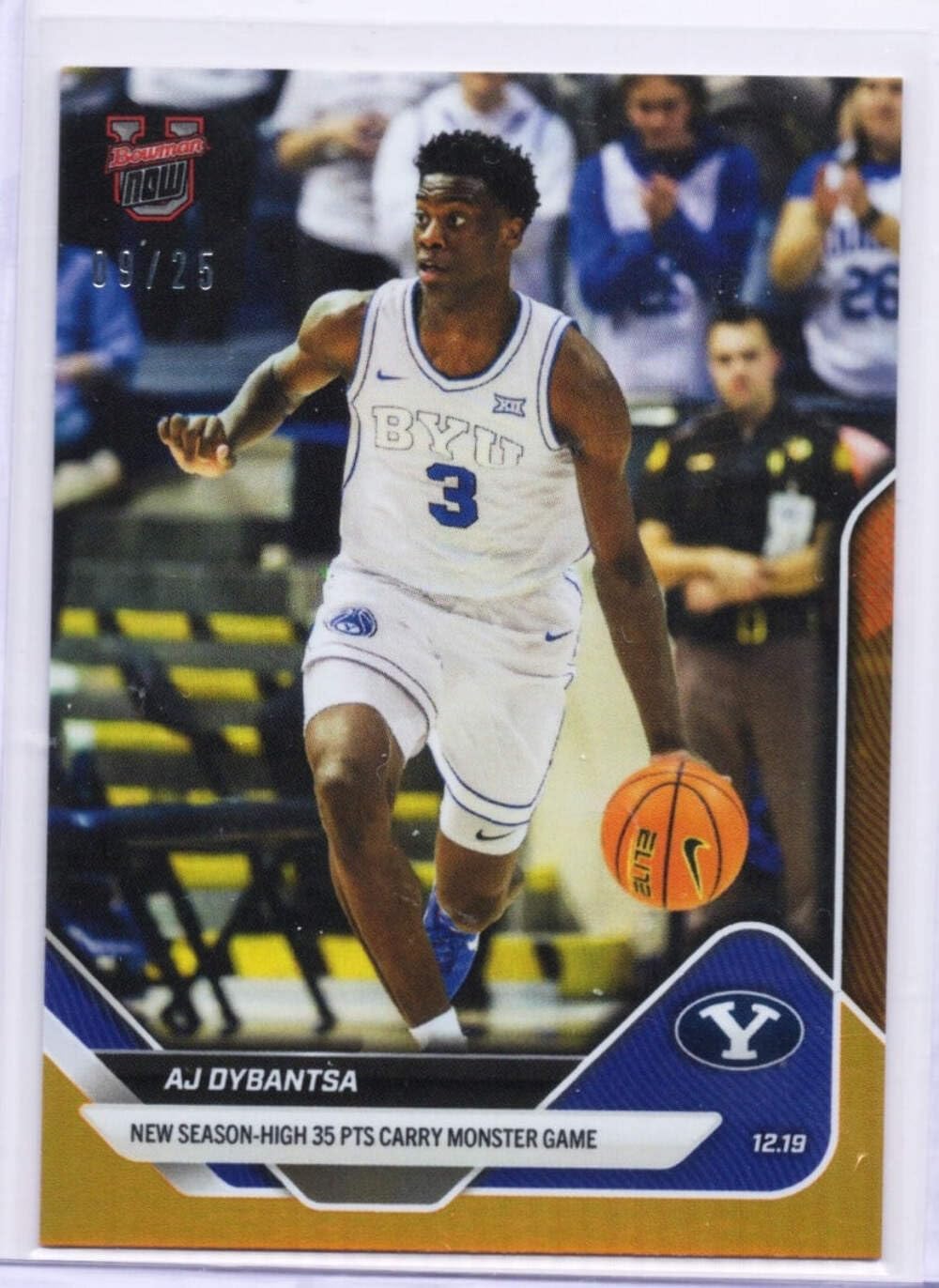 2025 Topps Bowman U Now AJ Dybantsa #35 Orange Foil /25 BYU Cougars Rookie RC Basketball Card