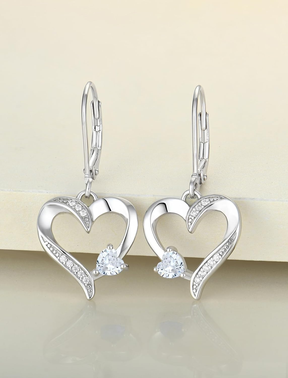 YL Heart Dangle Earrings 925 Sterling Silver Drop Earrings Birthstone Leverback Jewelry for Women - Image 4