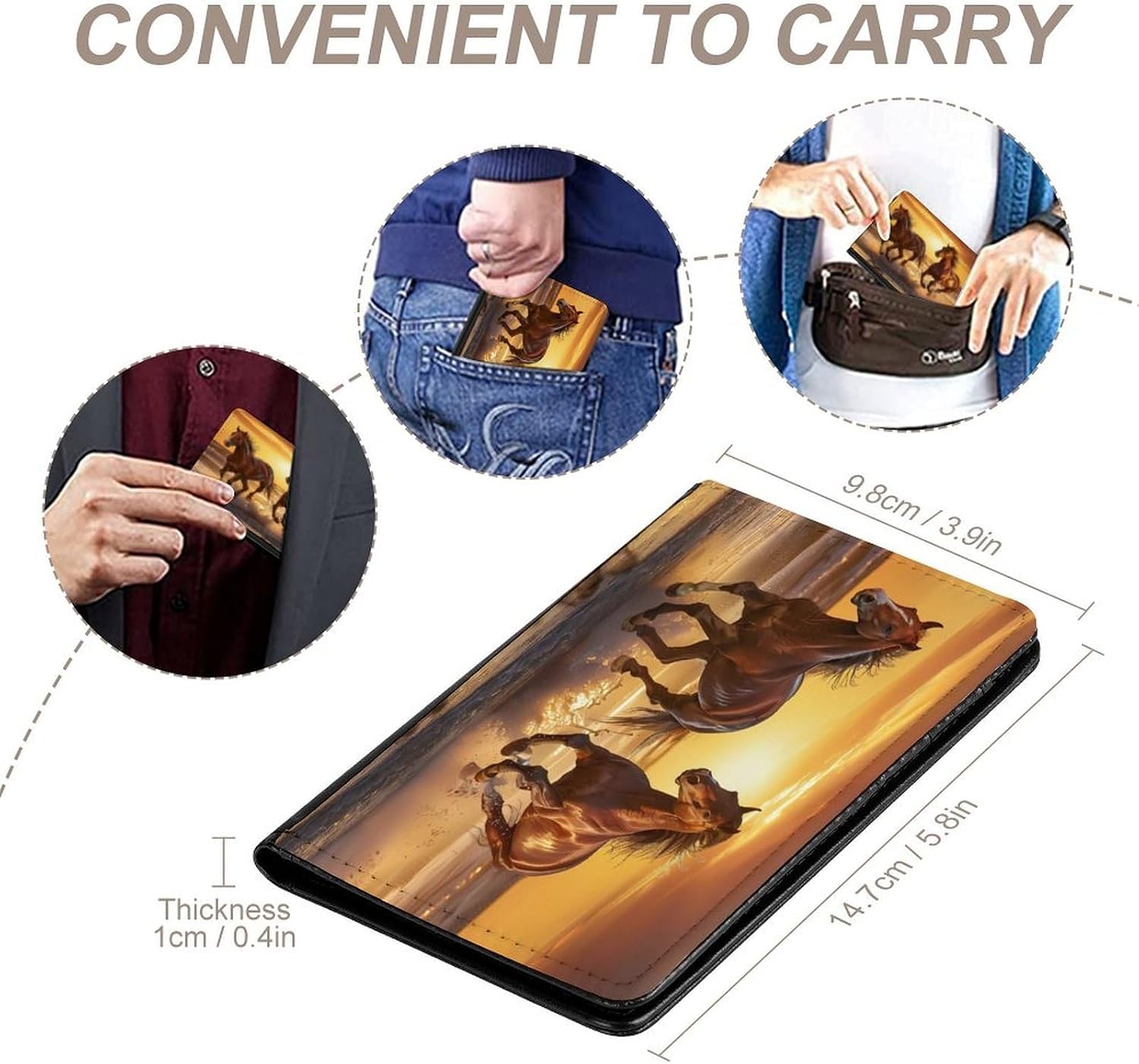 Horse Running Beach Travel Passport Holder Passports Protective Cover for Women Men with Card Slots