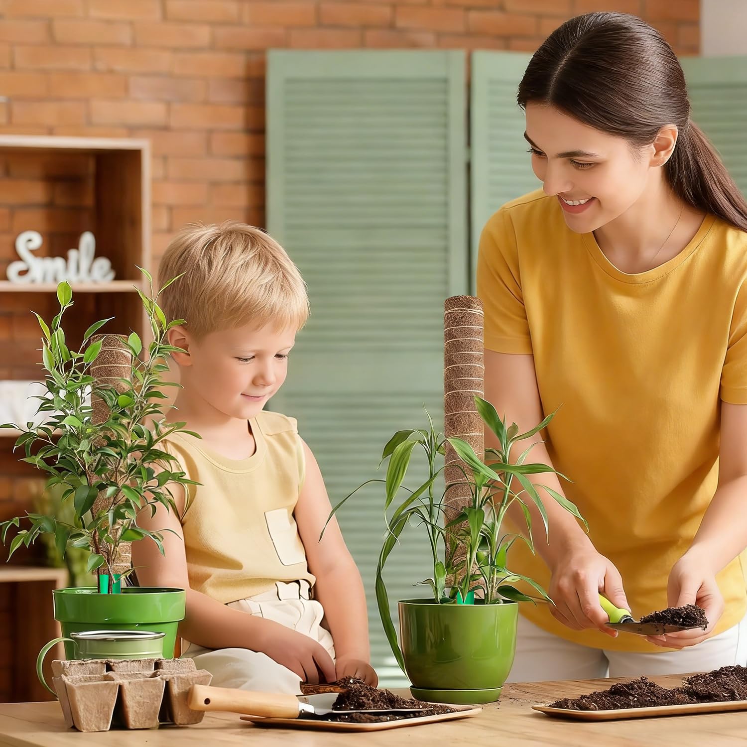 tutores para Plantas,Juego de 4 Postes de Musgo de 32 cm + 1 Poste de Soporte de Musgo Flexible de 100 cm, Postes Apilables para Plantas Trepadoras de Interior, Hiedra y Pothos