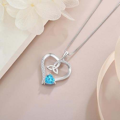 Miniatura 4 de YIFSIY Collar de corazón de plata de ley 925 con colgante de nudo celta para mujer, joyería de piedra natal, regalo