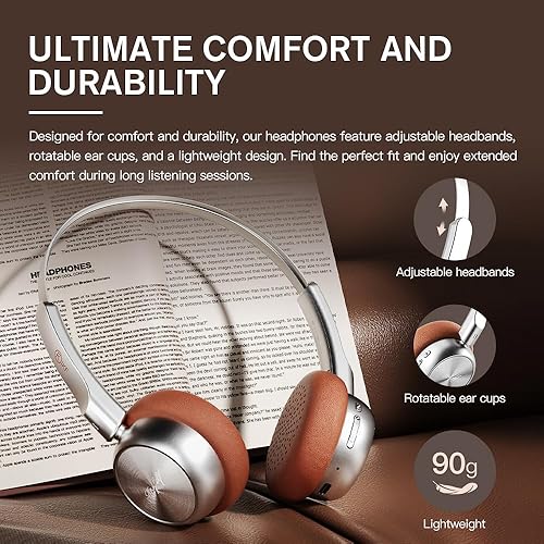 Miniatura 8 de iKF Auriculares inalámbricos Bluetooth R1, auriculares ligeros retro clásicos, micrófono integrado, reproducción de 60 horas, conectividad de