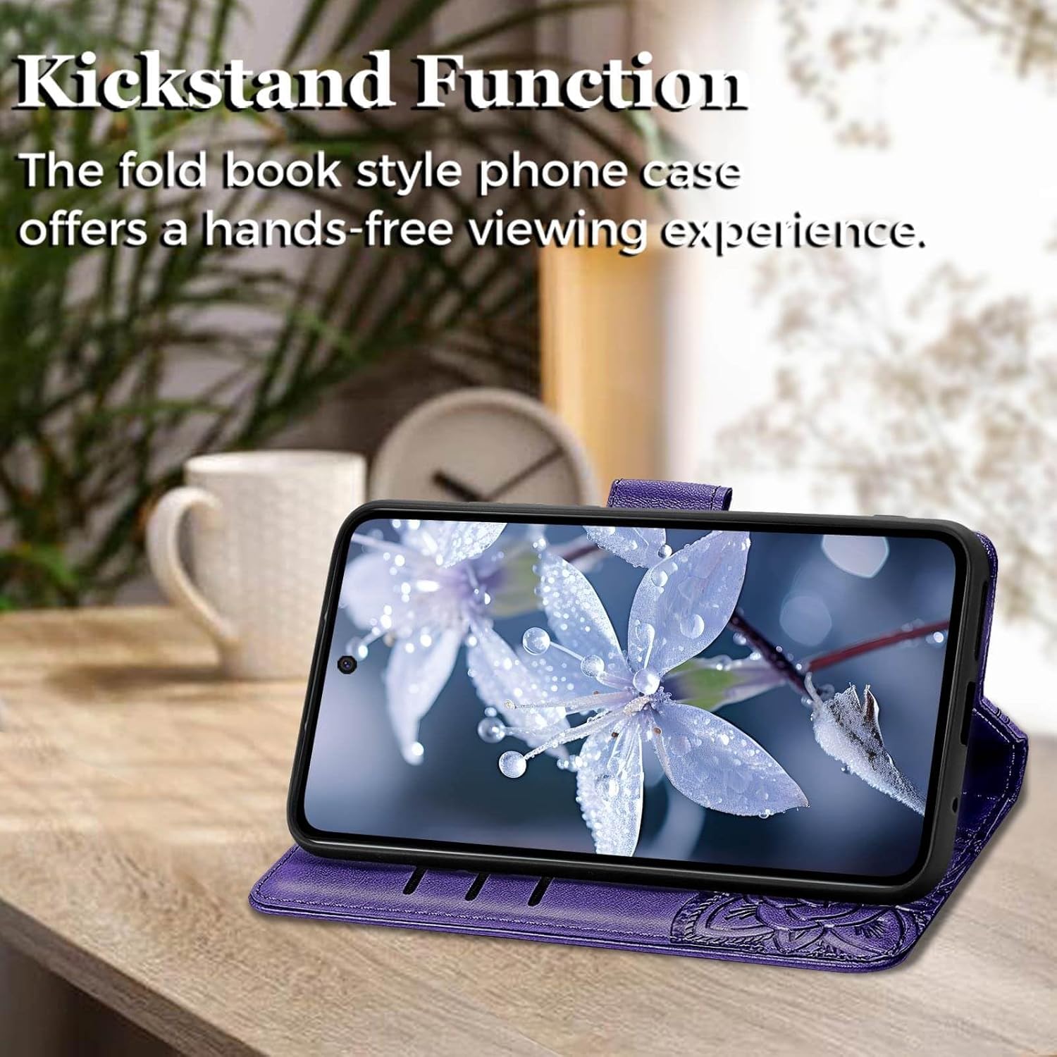 for Samsung Galaxy S25 Edge 5G Phone Case Wallet,Women Flip Folio Butterfly Embossed PU Leather with Credit Card Holders Kickstand Wrist Strap Purse Cover (Purple) - Image 4