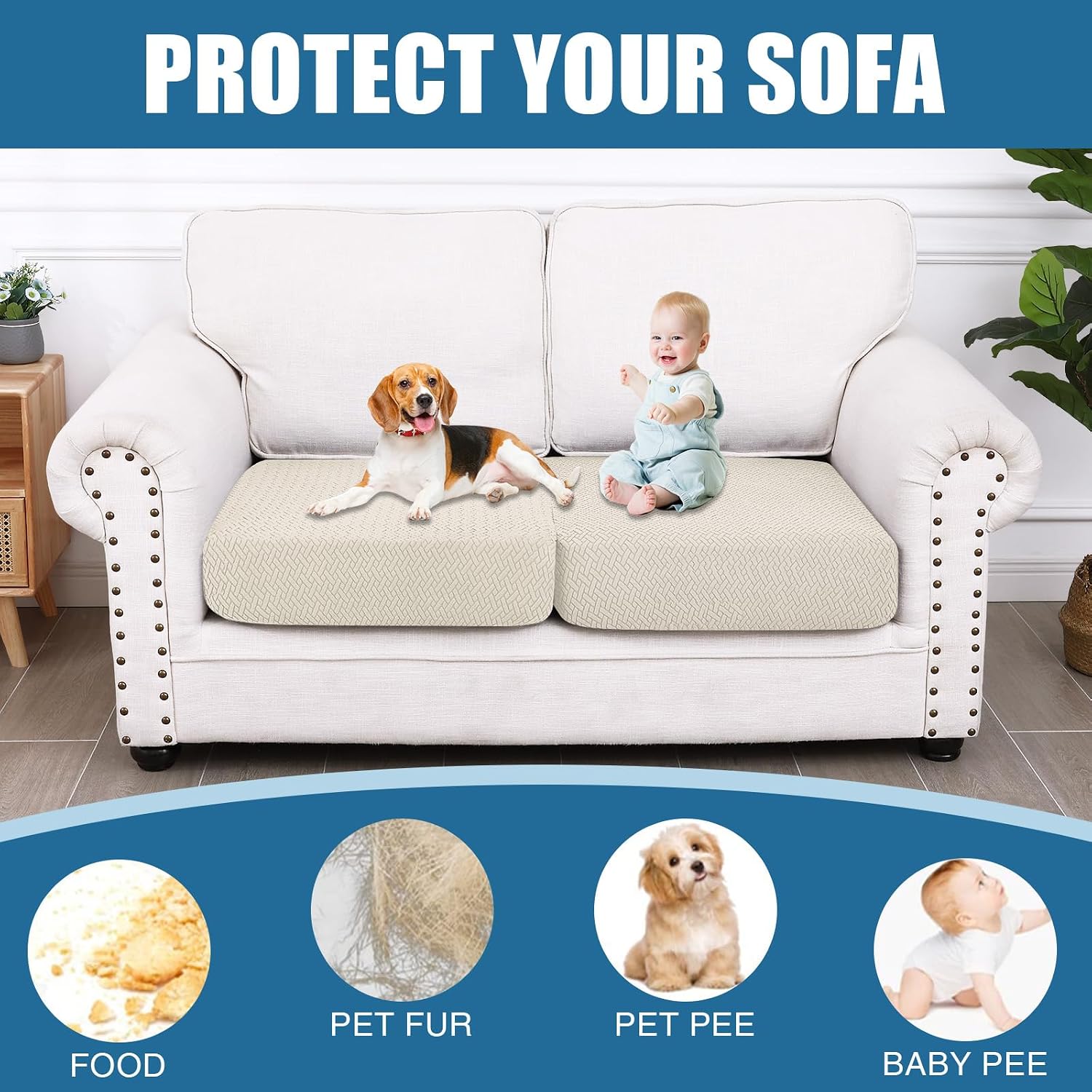 Smiry Waterproof Couch Cushion Covers, Non Slip Seat Cushion Covers image 5