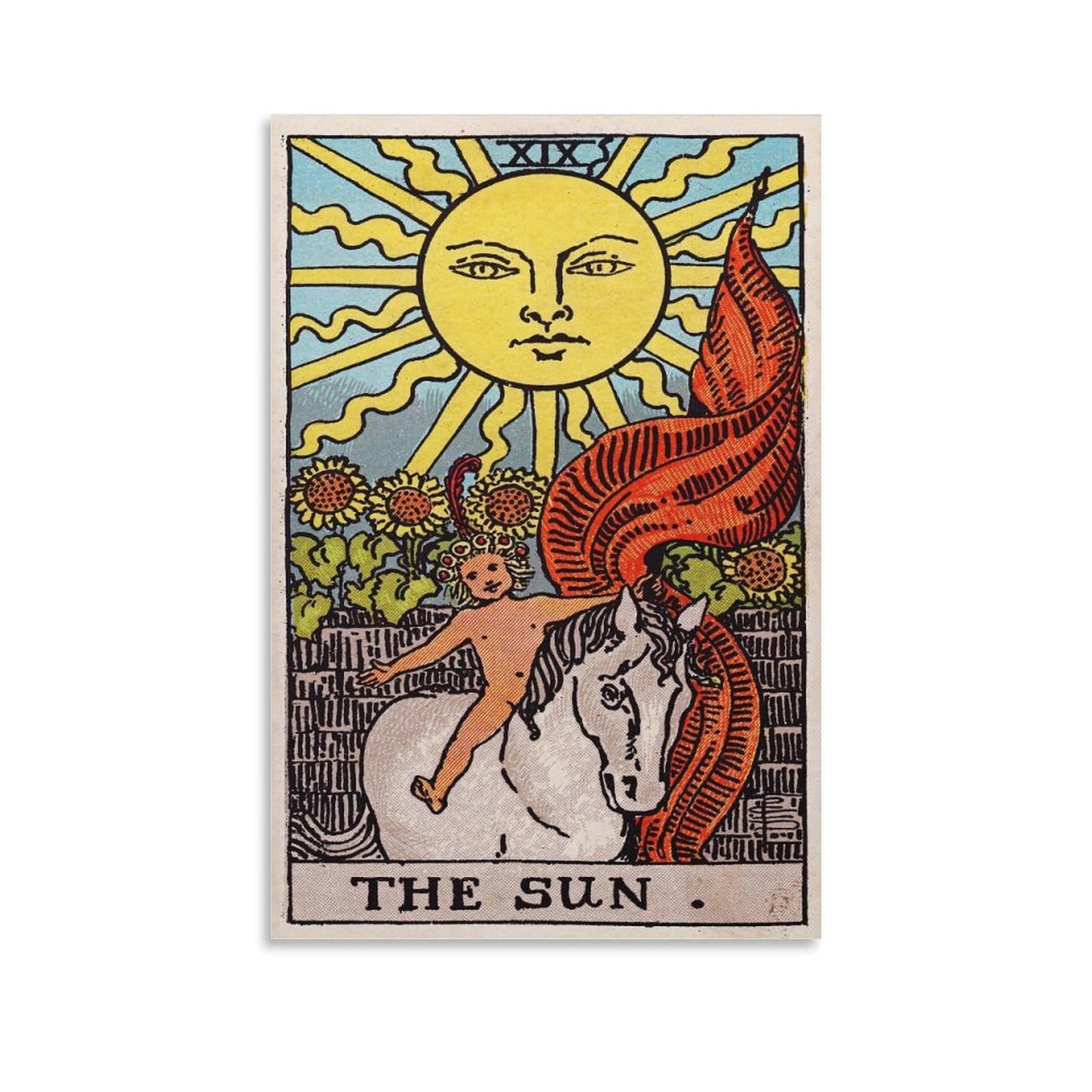 Fupmtklt Unframe-Style Vintage Tarot Card The Sun Spiritual Magic Fantasy Canvas Poster Bedroom Decor Landscape Office Room Decor Gift 20X30inch(50X75cm)