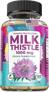 Milk Thistle - 1000 mg - 80% Silymarin Extract - 120 Vegan Capsules - Dietary Supplement