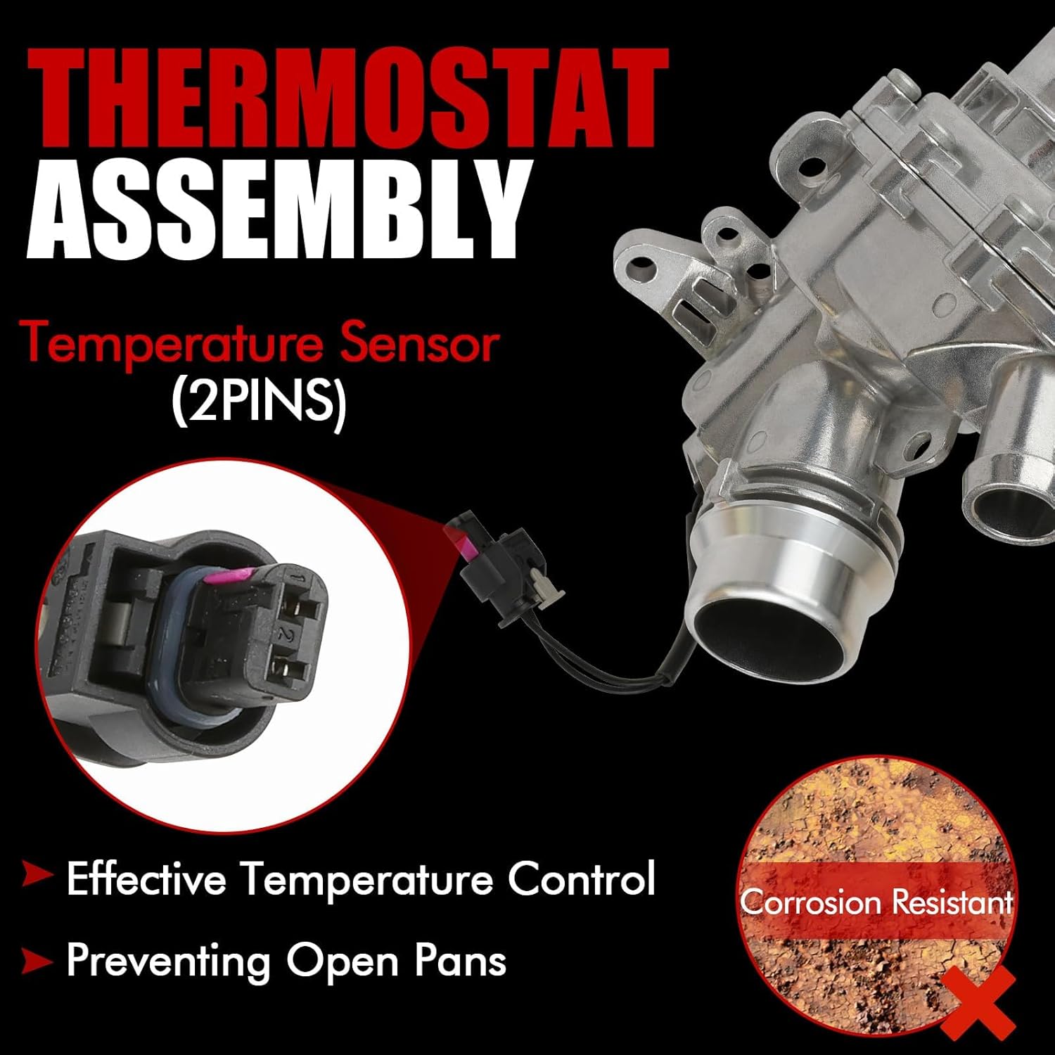 Engine Thermostat Housing Aassembly with Sensor Compatible with Land Rover Discovery LR4 Range Rover Sport Velar, Jaguar F-Type F-Pace XF XE XJ 2013-2020 3.0L, Aluminum Thermostat Replace LR117568