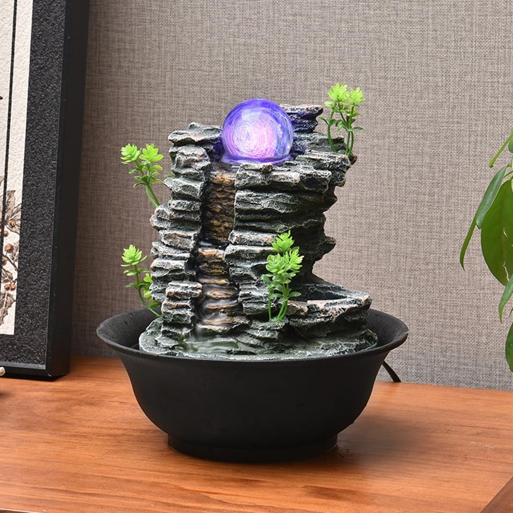 Tabletop Fountain House Decor Waterfall Fountain with Color-Changing LED Light for Office, Living Room, or Bedroom,Relaxing Indoor Tabletop Water Fountain(2815)