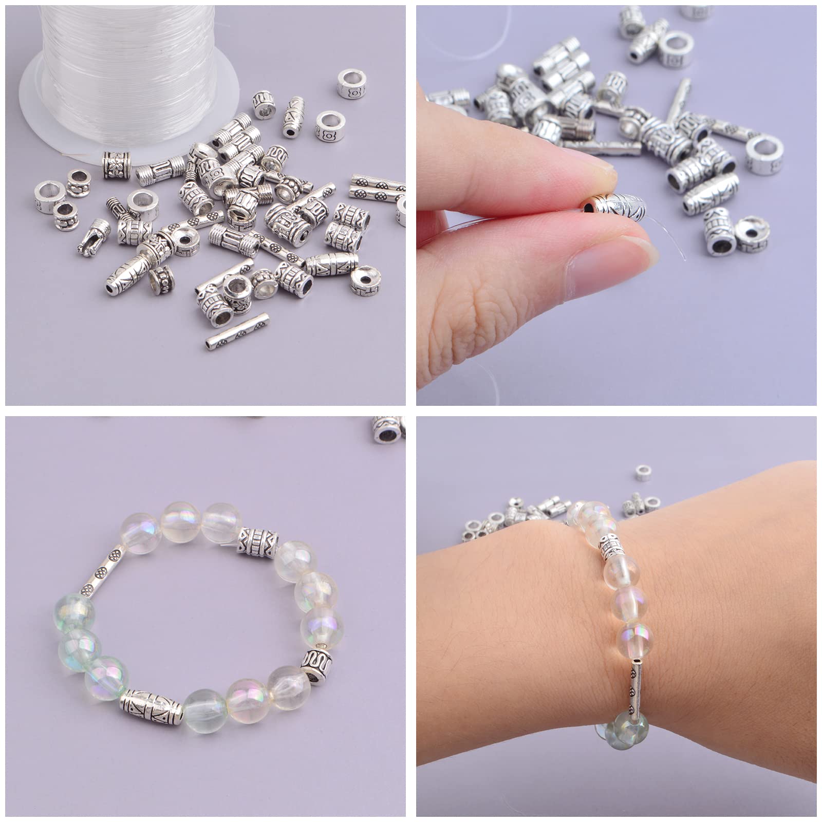 TOAOB 300pcs Silver Spacer Beads for Jewelry Making Assorted Size Ti