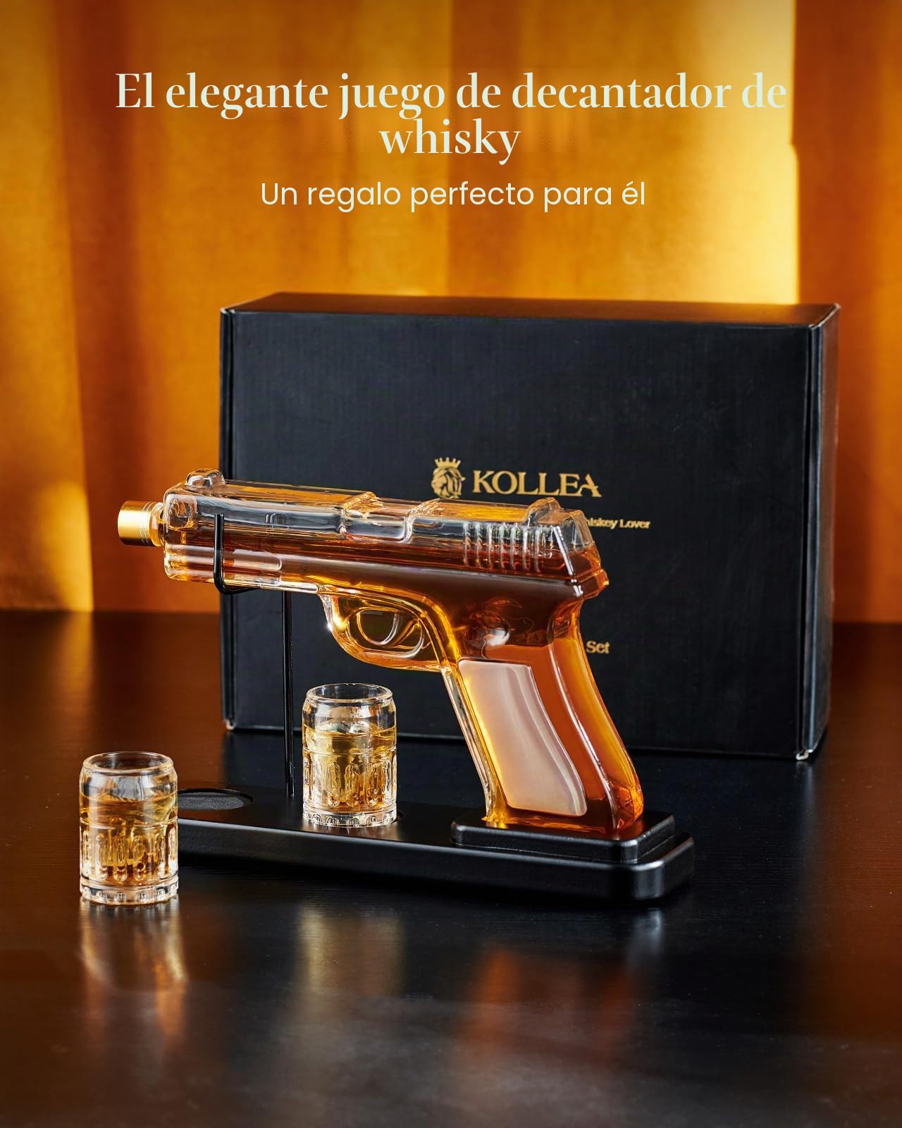 Kollea Decantador de whisky de 15 oz y juego de vasos de 2 onzas, dispensador de whisky para licor, whisky de cristal para hombres, papá, regalos únicos para el día del padre, cumpleaños, aniversario,