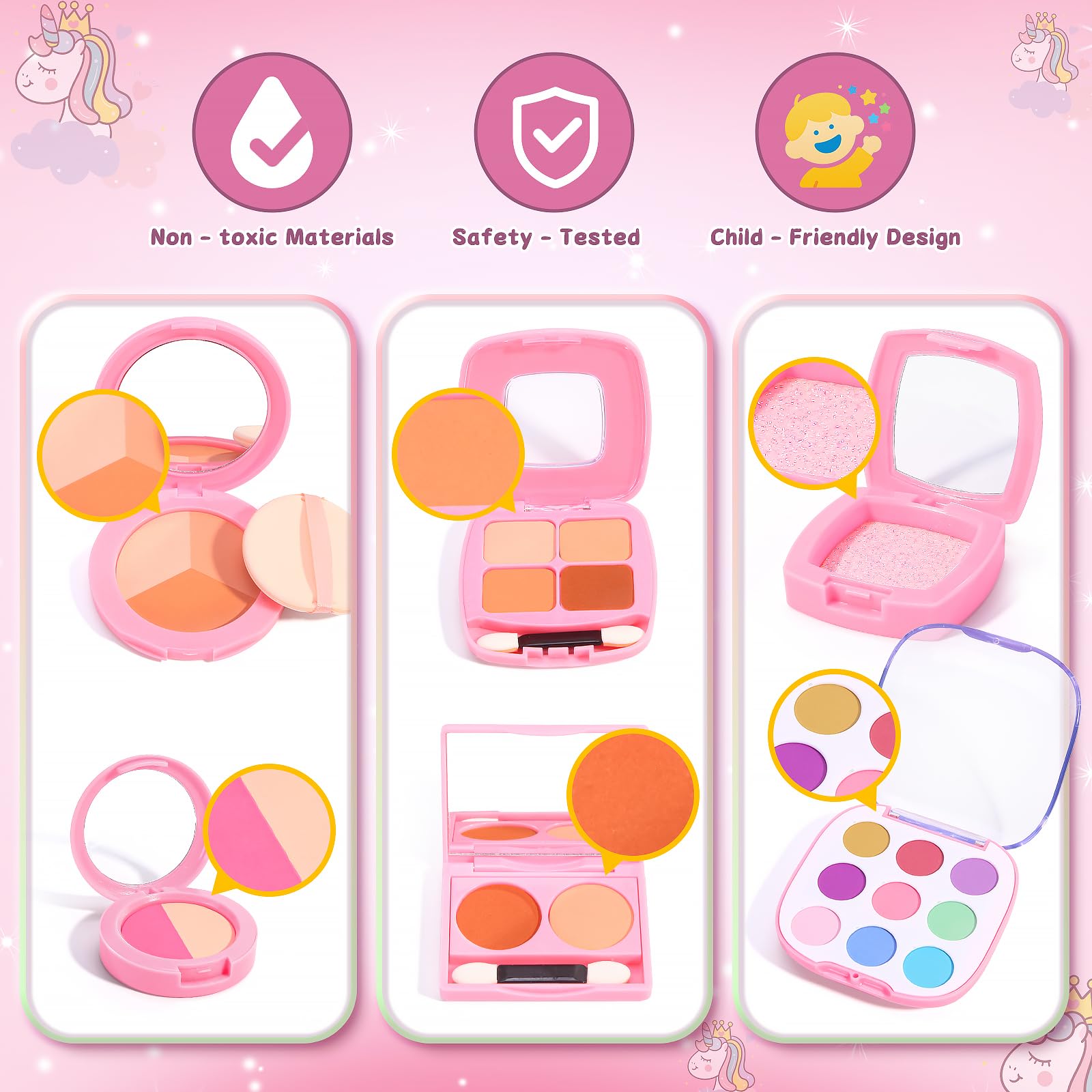 Juego de maquillaje para niños de 3 a 5 años, kit de maquillaje falso para niños pequeños, kits de maquillaje para niñas pequeñas de 4 a 6, juguetes de maquillaje falsos para regalo de cumpleaños 4