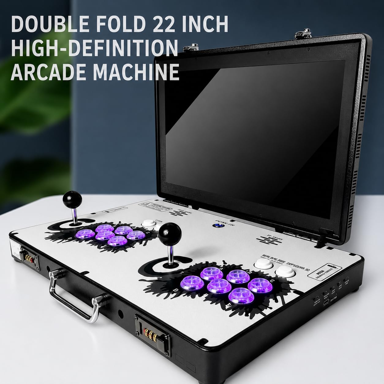 Arcade pieghevole per 4 giocatori con schermo a LED da 22 pollici e joystick Sanwa, 8.000 giochi retrò inclusi