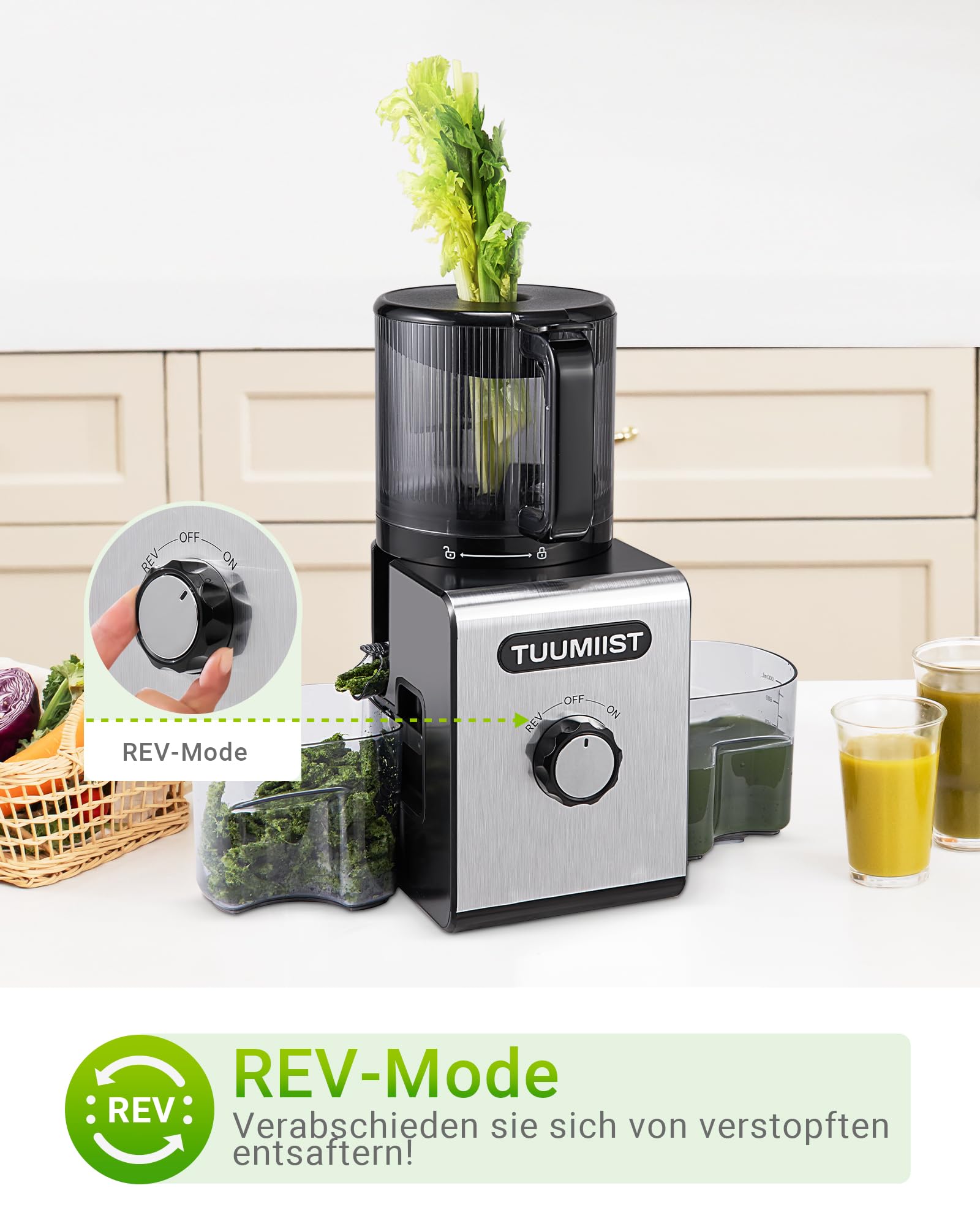 TUUMIIST Estrattore Frutta e Verdura, Estrattore di Succo, Centrifuga Frutta e Verdura, 99% Nutrienti Preservati, Senza BPA, 150 mm, Nero