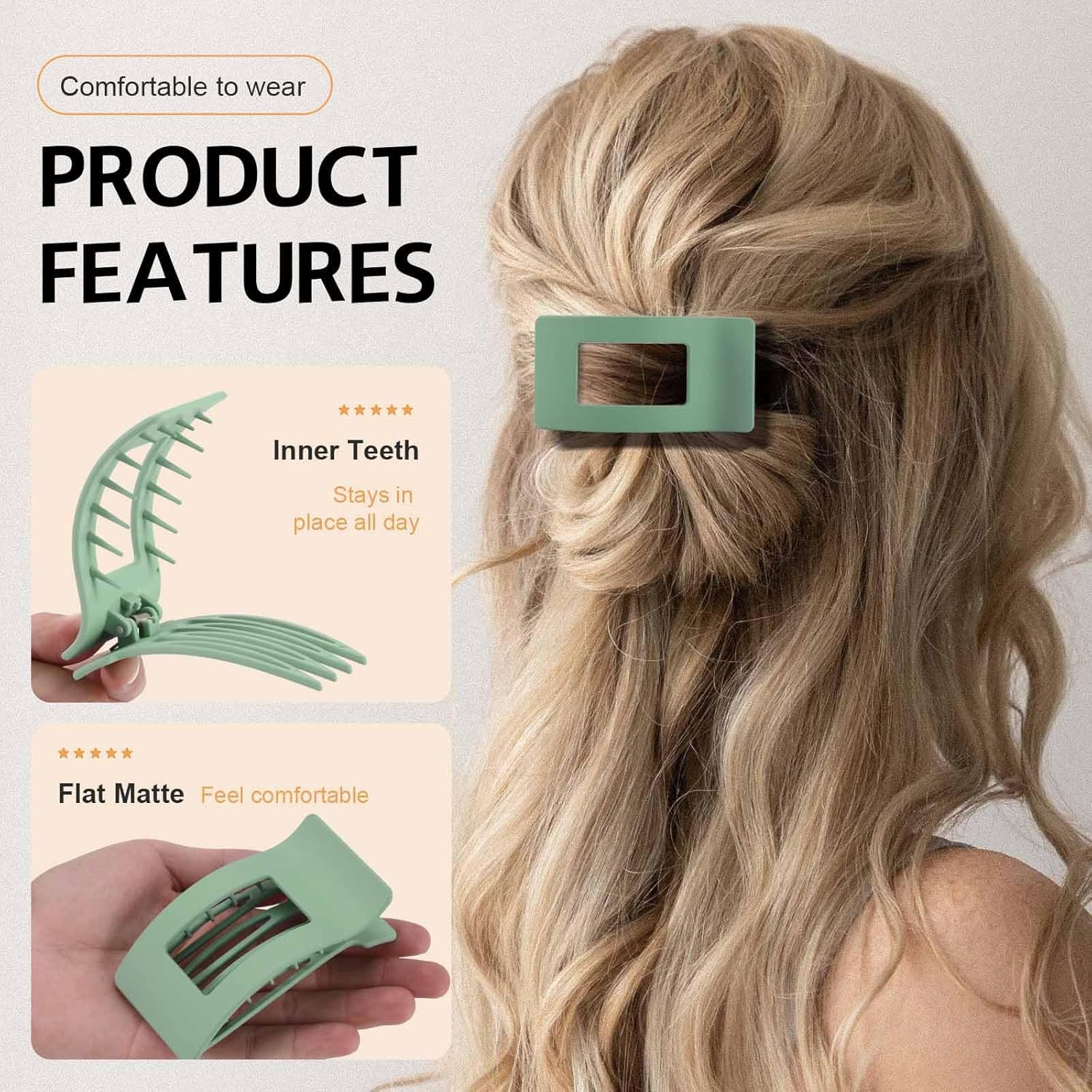 8 Pack French Flat Hair Clips for Women – Large Matte No-Slip Claw Barrettes for Thick & Thin Hair, Strong Hold Styling Accessories (Green and Purple) - Image 3