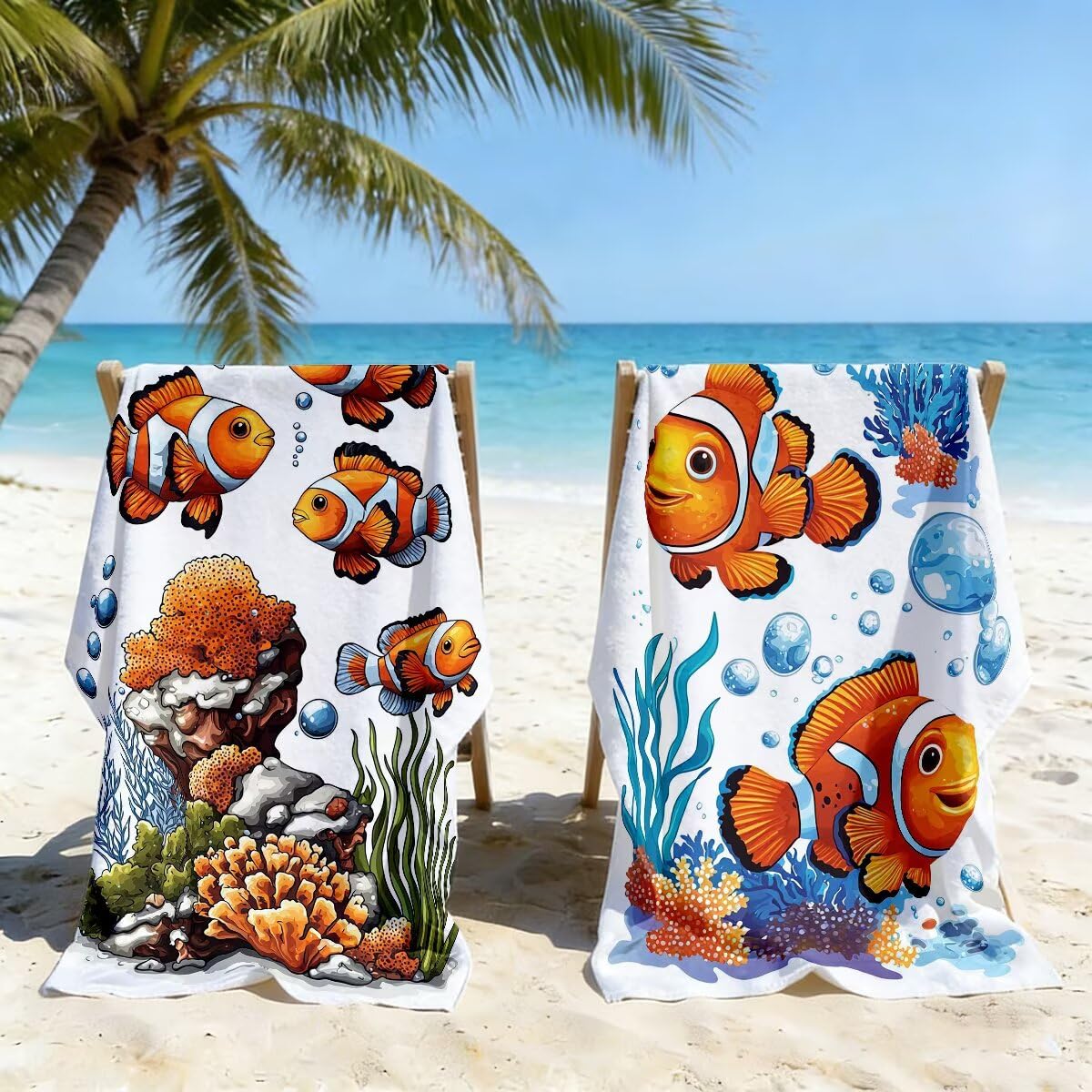 Ręcznik plażowy 100 x 220 cm, 2 szt., szybkoschnący ręcznik z mikrofibry, niezbędne w podróży, bez piasku, ręczniki plażowe z mikrofibry, ryby, lekkie, bardzo duże ręczniki dla dorosłych do pływania